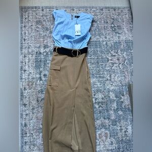 Zara Tan Pencil Skirt with Black Belt